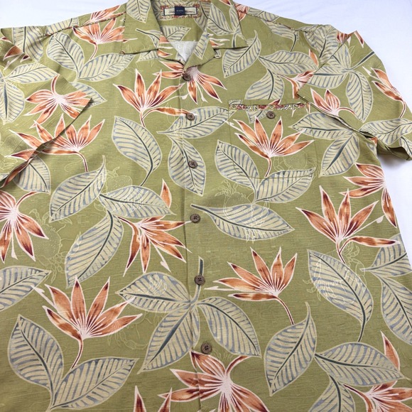 Tommy Bahama Other - Tommy Bahama Shirt Mens L Green Silk Tropical Floral Short Sleeve Button Up GOOD